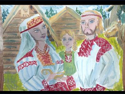 Картина. Автор: Хажина Амина. Техника: гуашь. Класс: 4 Старословянская семья