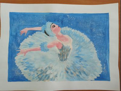 Картина. Автор: Янборисова Вера. Техника: гуашь. Класс: 5 Лебединое озеро (Тема: " Русский балет")