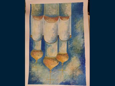 Картина. Автор: Исляева София. Техника: гуашь. Класс: 6 "Древнерусская архитектура"
