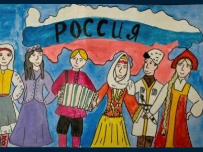 Картина. Автор: Марданова Аделина. Техника: смешанная техника. Класс: 6 "Многонациональная Россия: дружба народов"