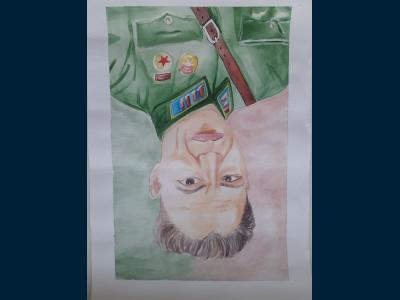 Картина. Автор: Фатыхов Тимур. Техника: акварель. Класс: 6 Герои Российской Федерации. Минигали Шаймуратов