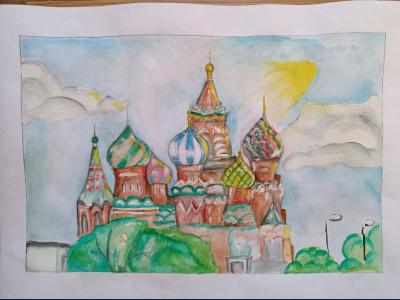 Картина. Автор: Даутова Назгуль. Техника: акварель. Класс: 6 Москва недаром строилась...