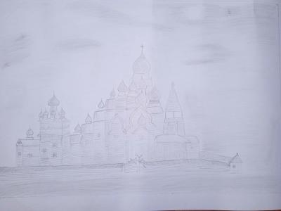 Картина. Автор: Суярембетов Альмир. Техника: карандаш. Класс: 7 Древнерусская архитектура