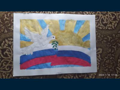 Картина. Автор: Раимов Ансар. Техника: гуашь. Класс: 8 Я люблю тебя Россия