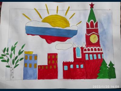 Картина. Автор: Гулиева Аделина Римовна. Техника: гуашь. Класс: 8 Я люблю тебя Россия
