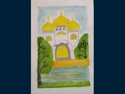 Картина. Автор: Давлетшин Румиль. Техника: гуашь. Класс: 8 Древнерусская архитектура