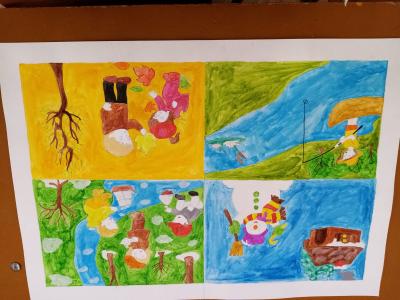 Картина. Автор: Кузьмичев Егор. Техника: акварель. Класс: 2 Времена года