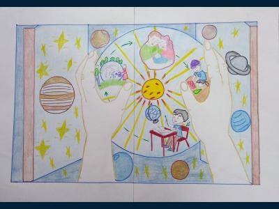 Картина. Автор: Хуббутдинов Айгизар. Техника: карандаш. Класс: 2 Будущее планеты в наших руках