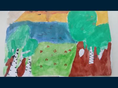 Картина. Автор: Валинуров Алмаз. Техника: акварель. Класс: 3 Березовая роща