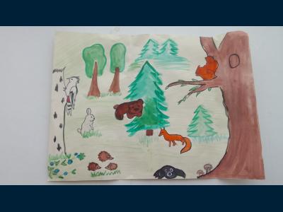 Картина. Автор: Латыпов Салават. Техника: акварель. Класс: 4 Жизнь в лесу