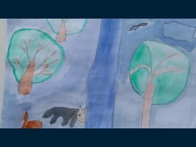 Картина. Автор: Хаматова Дарья. Техника: акварель. Класс: 4 Зимний лес