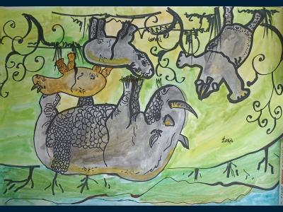 Мама-носорог и её дети