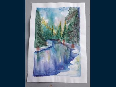 Картина. Автор: Аникеев Максим. Техника: акварель. Класс: 6 Путешествие по рекам России