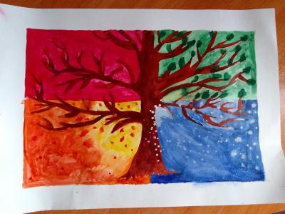 Картина. Автор: Муратова Алина. Техника: акварель. Класс: 6 Времена года