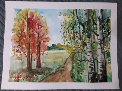 Картина. Автор: Карабаев Ренат. Техника: акварель. Класс: 7 Времена года