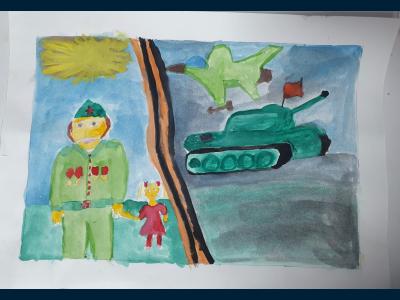 Картина. Автор: Валиуллина Ралина. Техника: акварель. Класс: 1 Мой дед герой