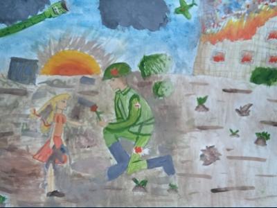 Картина. Автор: Ильмурзина Валерия. Техника: акварель. Класс: 1 Спасибо за победу!