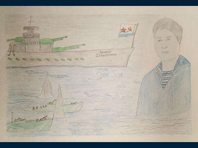 Картина. Автор: Чугунова Валерия. Техника: карандаш. Класс: 1 "Я помню. Я горжусь."