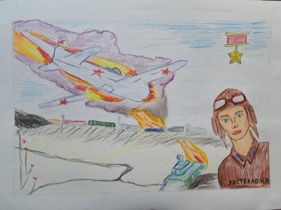 Картина. Автор: Давлетгареева Софья. Техника: карандаш. Класс: 1 Бессмертный подвиг земляка