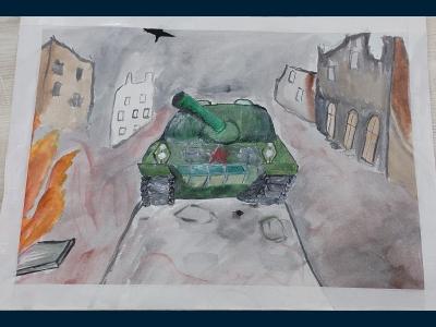 Картина. Автор: Гимаев Тимур. Техника: акварель. Класс: 2 Военная техника 1941-1945 годов