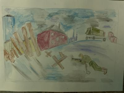 Картина. Автор: Хисматуллин Амир. Техника: смешанная техника. Класс: 2 Бессмертный подвиг