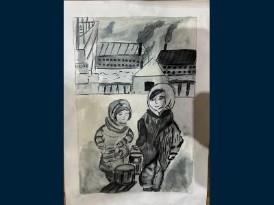 Картина. Автор: Валиахметов Назар. Техника: смешанная техника. Класс: 3 Дети Великой Отечественной Войны!