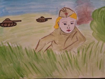 Картина. Автор: Мерзлякова Элана. Техника: акварель. Класс: 3 Дети войны