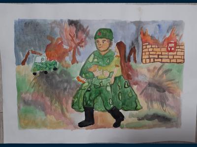 Картина. Автор: Ирисова Анна. Техника: акварель. Класс: 4 " За Родину!"