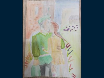 Картина. Автор: Мезенкова Виктория. Техника: акварель. Класс: 4 "День Победы в моей семье"