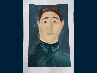 Картина. Автор: Минилбаева Полина. Техника: гуашь. Класс: 4 "Мой дед-герой"