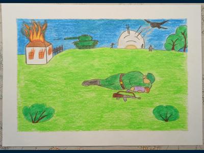 Картина. Автор: Карягин Дамир. Техника: карандаш. Класс: 4 Подвиг солдата