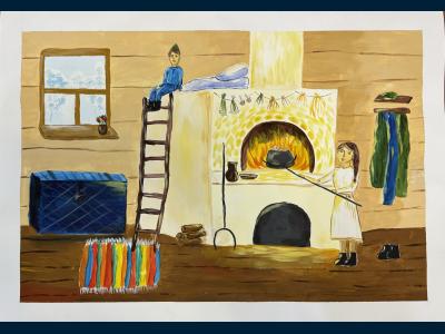 Картина. Автор: Али Эмира. Техника: гуашь. Класс: 7 Доброта, забота и поддержка способны скрасить даже военные в